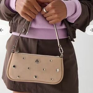Kate Spade Kayla Suede Studded Shoulder Bag Milk Glass Beige KM595 NEW